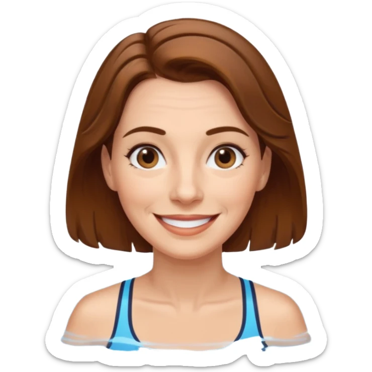 a femela swimming coach with shoulder lengt brown hair and a friendly face - a little older early 50s but some wrinkels into the face sticker