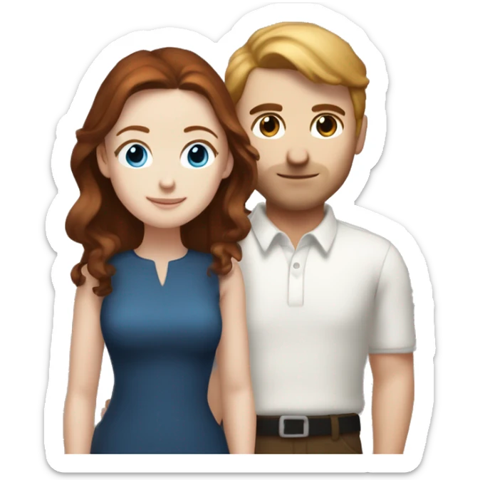 A white dark-brown hair blue eye guy and a white redhead hazel eye woman they are rich and they are hugged sticker