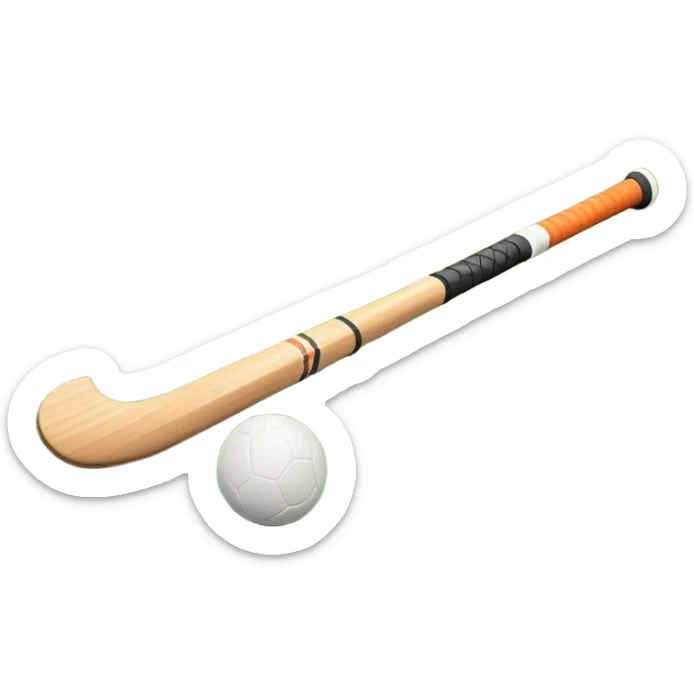 A field hockey stick and ball on a vibrant green grass field, with goalposts and clear field markings in the background. The scene emphasizes the bright, lush grass, highlighting the fast-paced and strategic nature of hockey on a well-maintained pitch. sticker