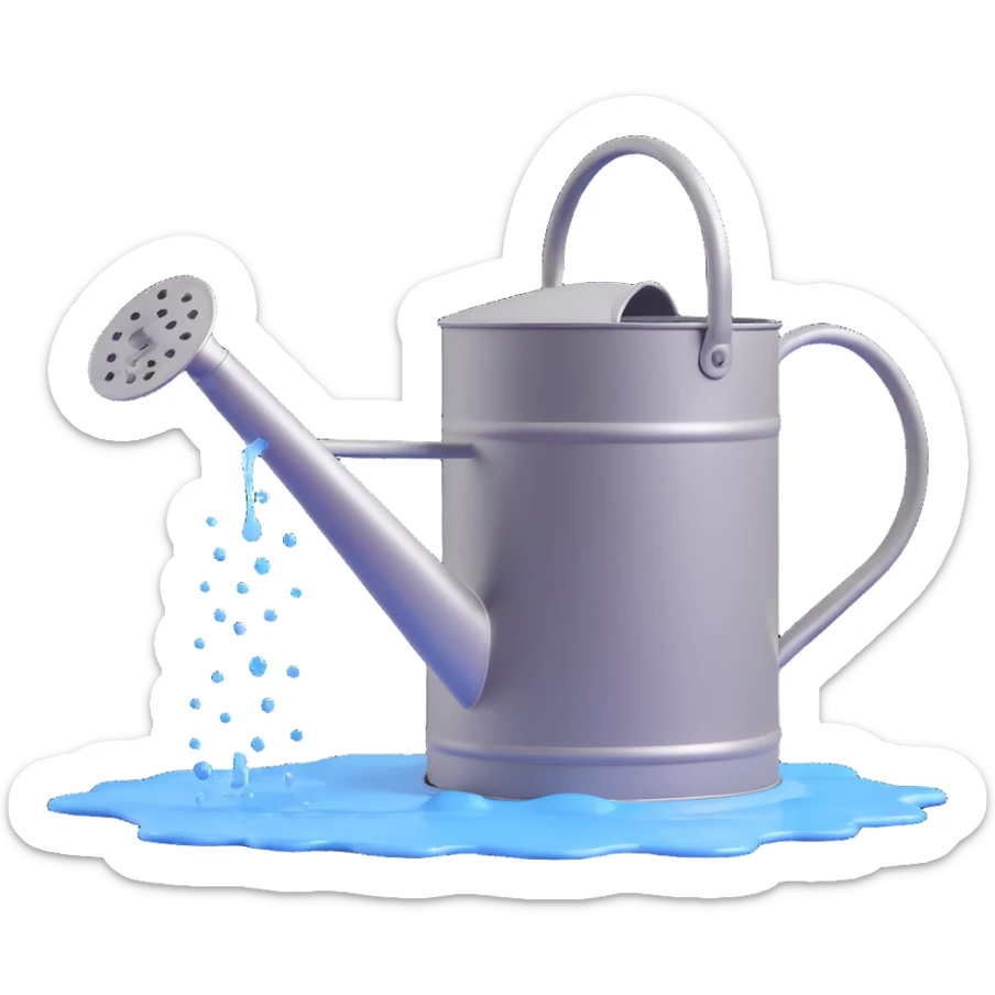 Fix the water so it comes out of the watering can's holes in a natural spray, keeping the metallic 3D emoji style. sticker