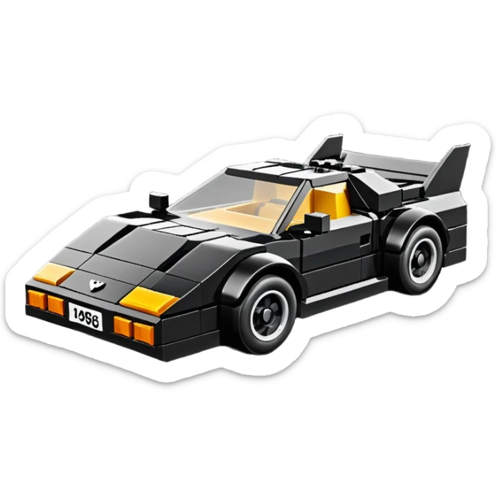  the animated series Batman aerodynamic opulent dark knight Lego futuristic concept loosely based on Toyota 1986 AE86 flat long straight faceted mechanical body) winged stealthy street hot rod  sticker