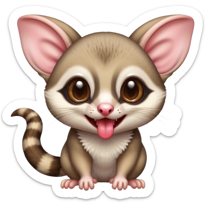 cute sugar glider with its tongue out, bright and playful, classic emoji style with tongue out sticker