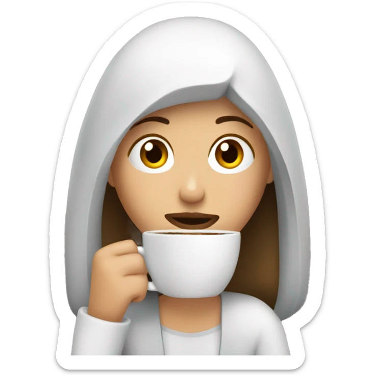 tired french girl with laptop drinking a lot of coffee sticker