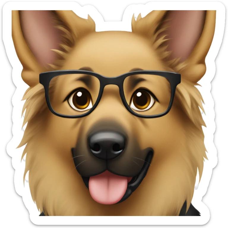 German Shepherd with a girl, girl has glasses and long brown hair sticker