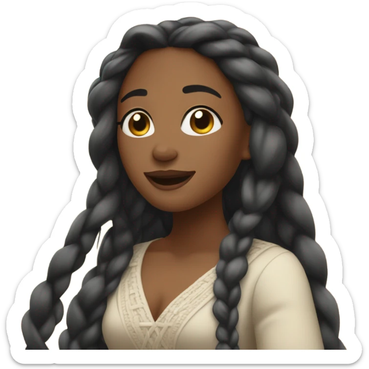 attractive black woman with her eyes closed with long braids, flowy dress singing with closed eyes sticker
