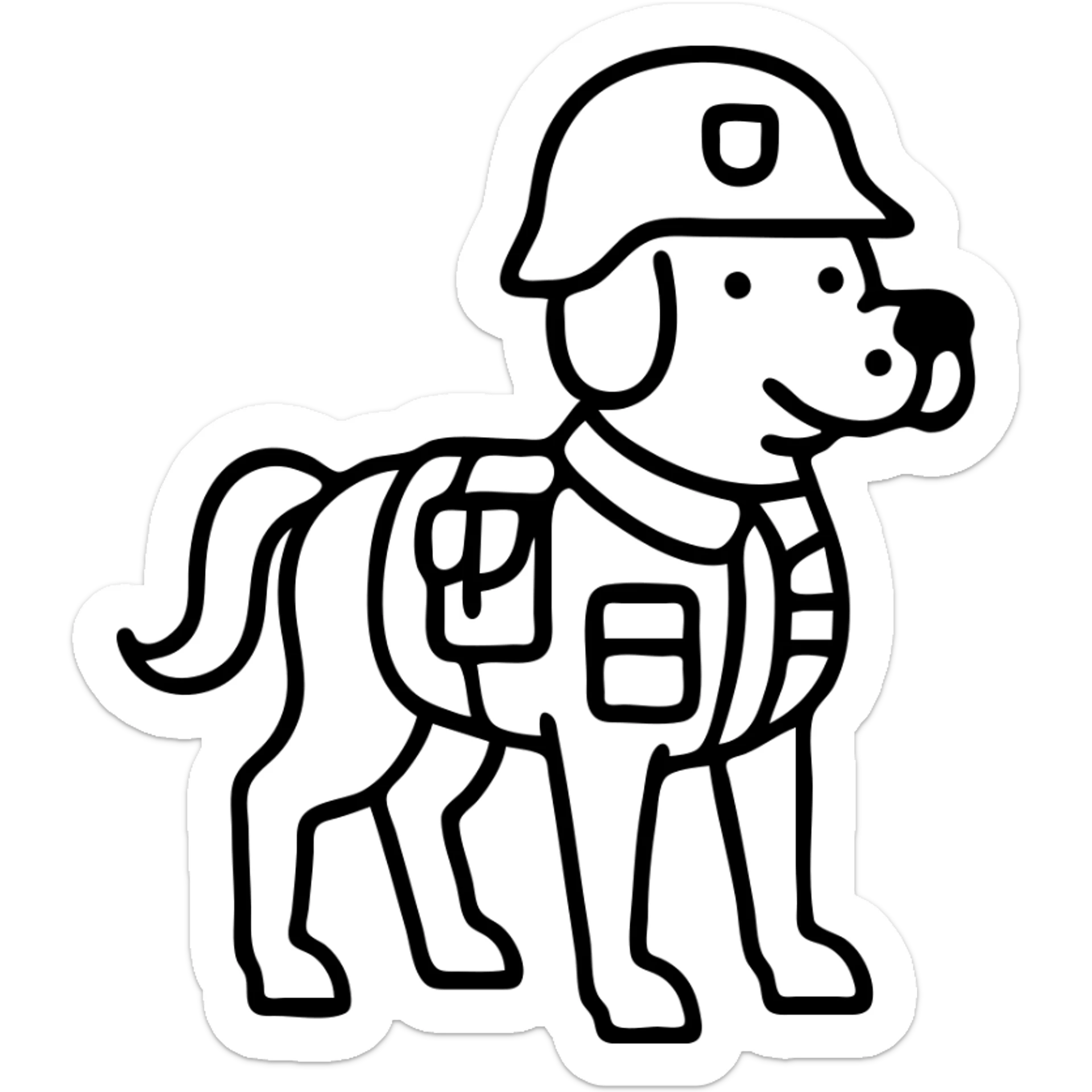 A whimsical horse with a dog's face wearing a soldier's hat and military gear sticker