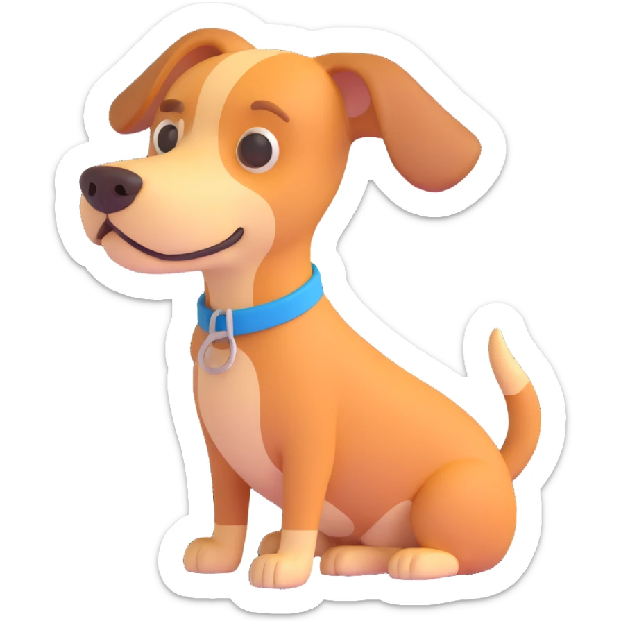 Transform this dog photo into a 3D emoji style with a glossy, toy-like finish, keeping all details, on a transparent background. sticker