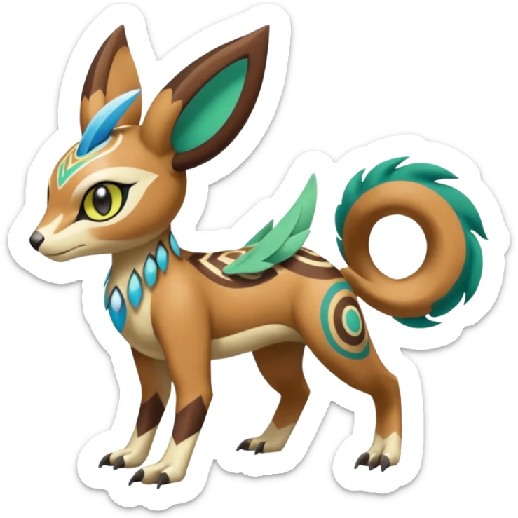 Tribal Colorful Exotic Fionbri-Trico-Kalon-Falvie-Vernid-Meloetta-Pokémon-Fakémon-Digimon-Spectrobe-hybrid-fusion, full body sticker