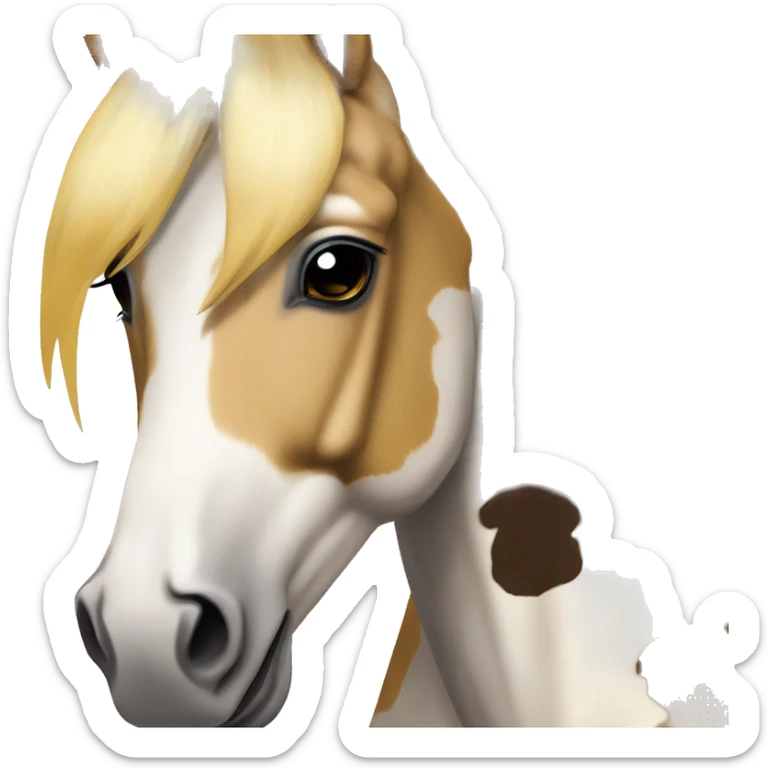 Scruffy scarred scratched Piebald tricolor palomino yellow brown horse with dark brown spots running sticker