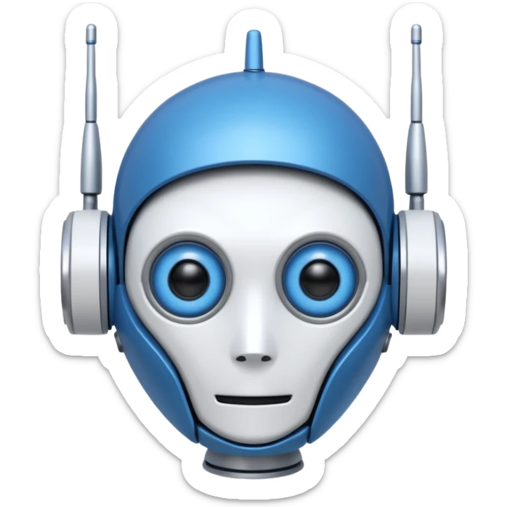 tête de robot cosmonaute bleu et blanc avec une antenne et des yeux plié sticker