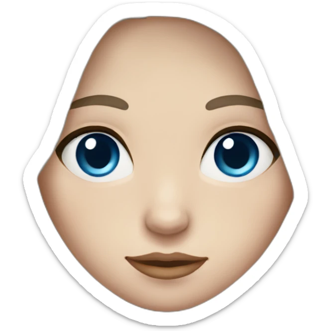 Woman with very white skin, round face, blue eyes, long brown hair, freckles on the nose sticker