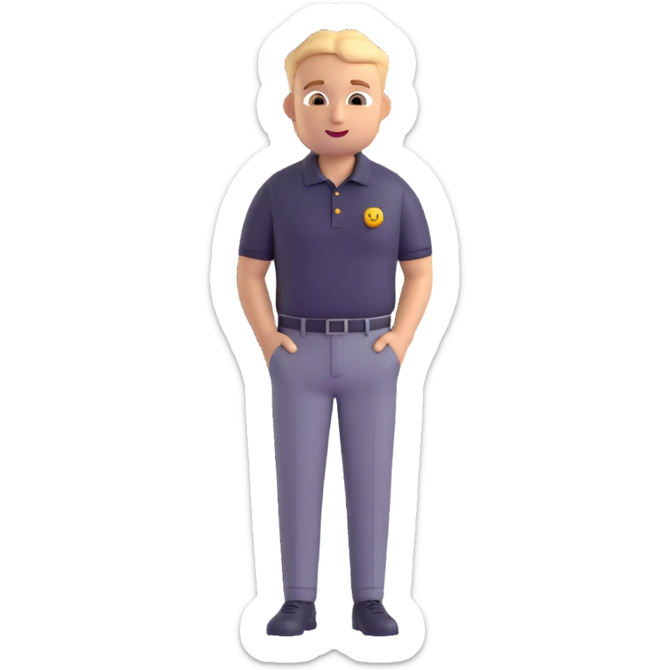 salesman emoji, polo shirt and slacks, relaxed business style, open posture sticker
