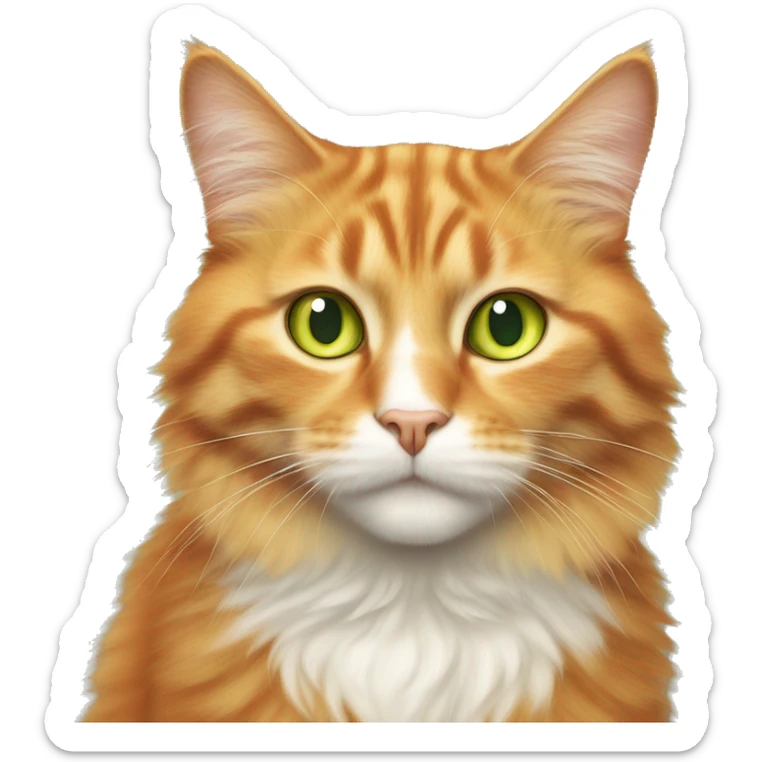 Fluffy orange cat with yellowish green eyes and a white chin with freckles on his nose  sticker