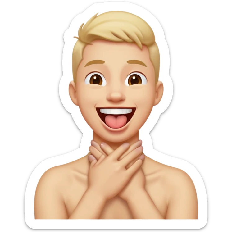 Emoji crossing hands around neck sticking tongue out and laughing, laughing sticker