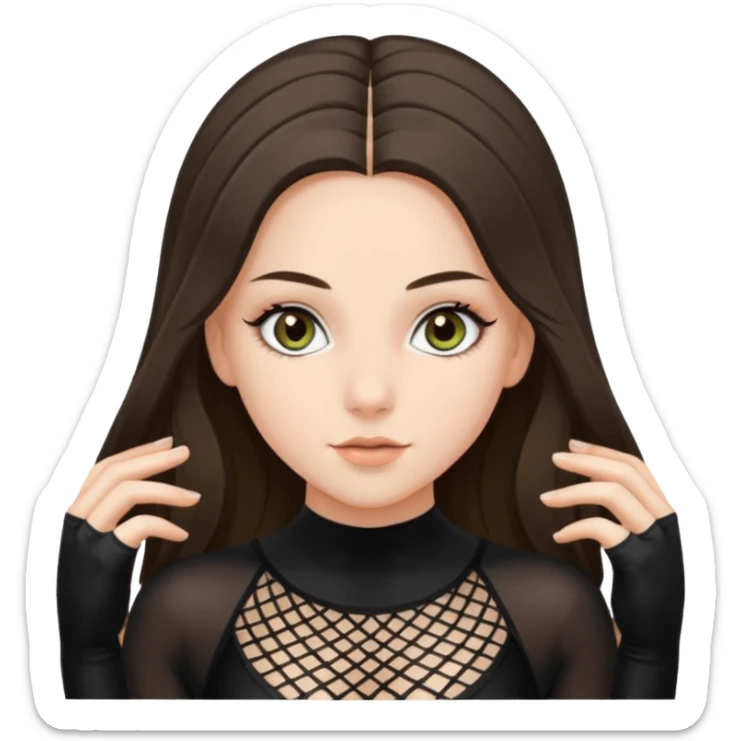 pretty white brunette teen long hair with hazel eyes in a black leotard and fishnets in an arabesque sticker