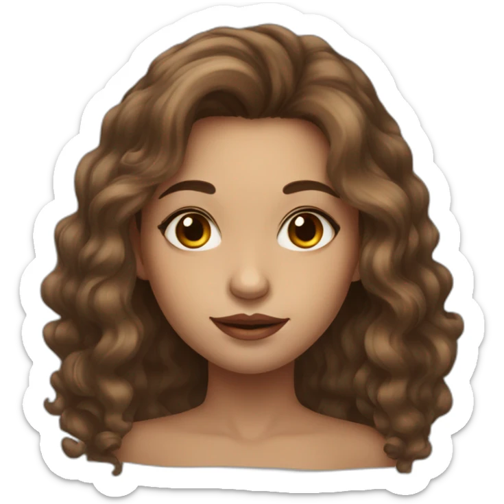 long wavy brown hair girl with thin face and makeup from head to chest sticker
