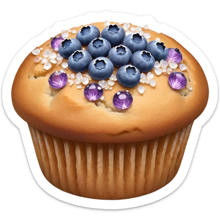 Lavender flower sprigs on a muffin with blueberries and sugar crystals without frosting  sticker