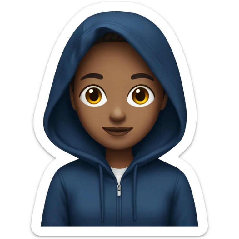 Emoji of a brunette with straight hair in a dark blue hoodie  sticker