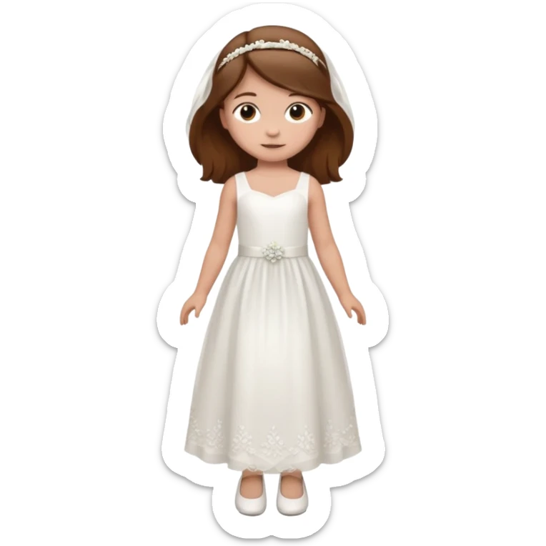 Niña pelo castaño, vestido boda, 5 años cuerpo entero, zapatos sticker