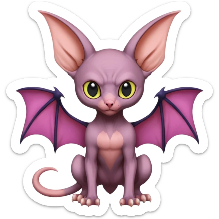 Pokémon-Swoobat-Fruitbat-Noibat-Sphynx-Lykoi-fusion, full body sticker