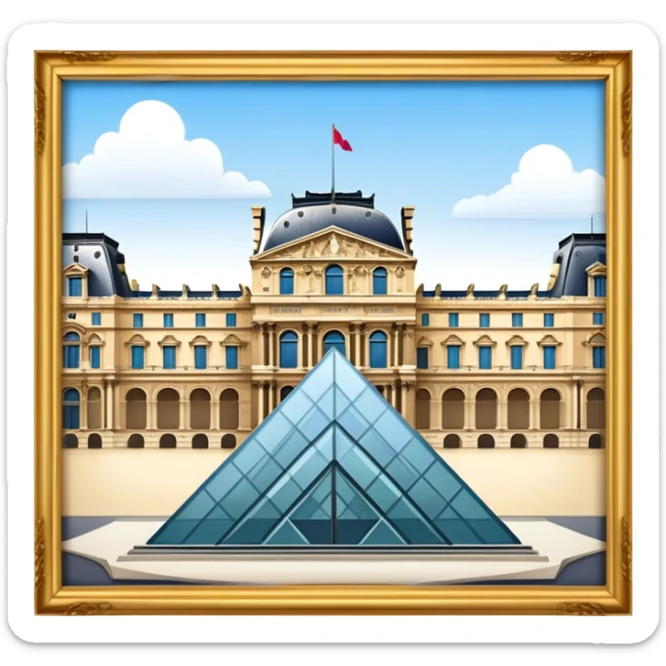 Louvre Museum Landmark Emoji – Showing the glass pyramid entrance with the historic palace in the background. sticker