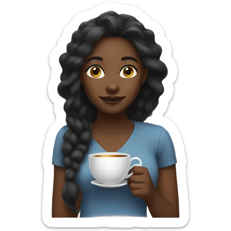 Black woman , long hair with a tea in the hand  sticker