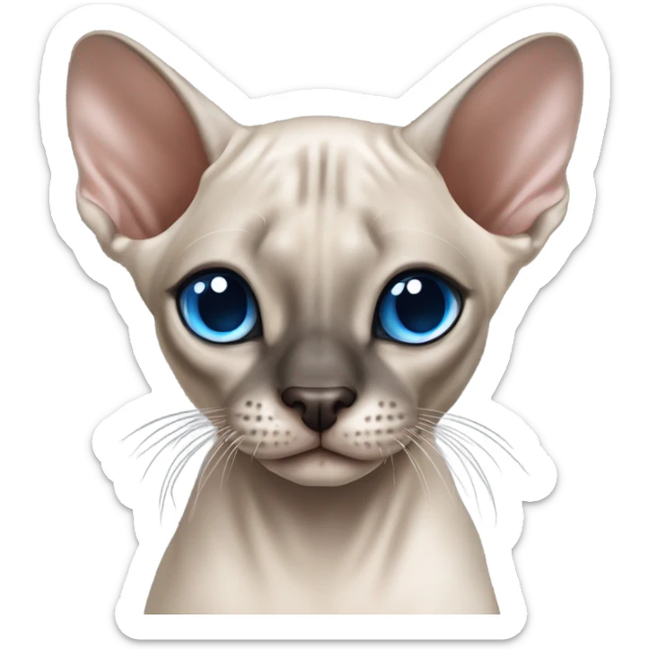 Seal point mink sphynx blue eyes dark nose and tips of ears with no whiskers  sticker