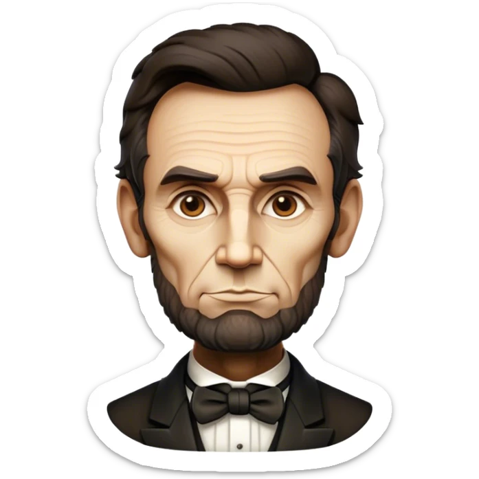Cinematic Realistic Abraham Lincoln Portrait Emoji, depicted as a stoic iconic statesman with a tall dignified silhouette and thoughtful expression, rendered with detailed textures and dramatic historical lighting that captures his timeless presence. sticker