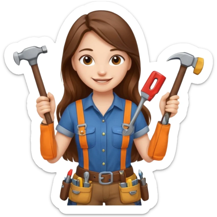 beautiful girl with long brown hair building new kitchen sticker