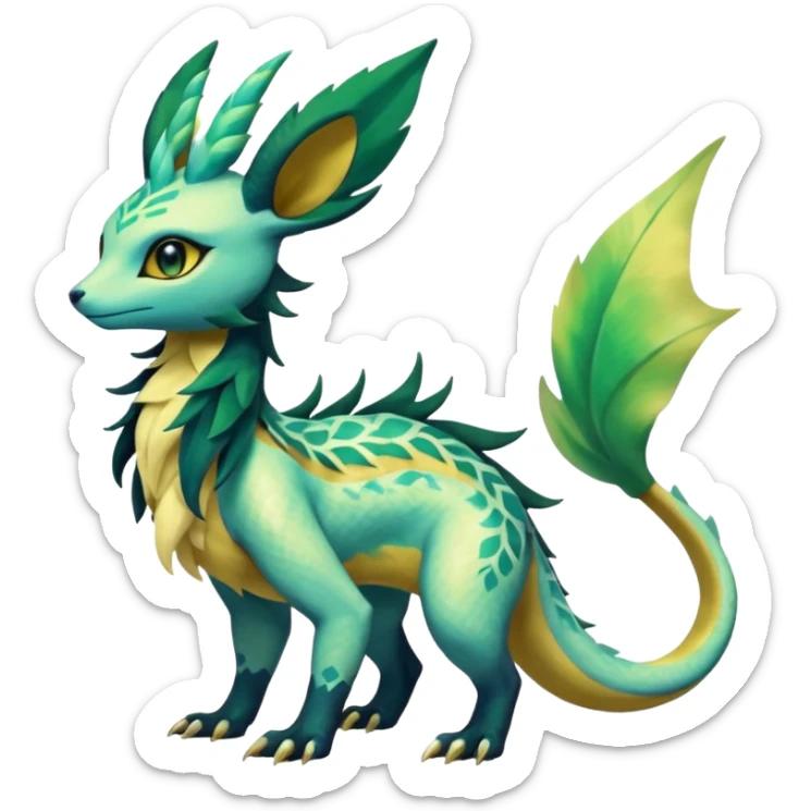 Shiny Iridescent Helioptile-Salandit-Leafeon-Fakémon-hybrid-creature (full body)  sticker