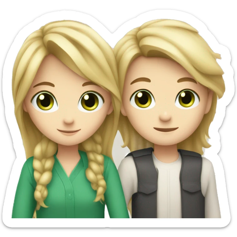Blue eyes and blonde hair girl with brown hair and green eyes boy hugging  sticker