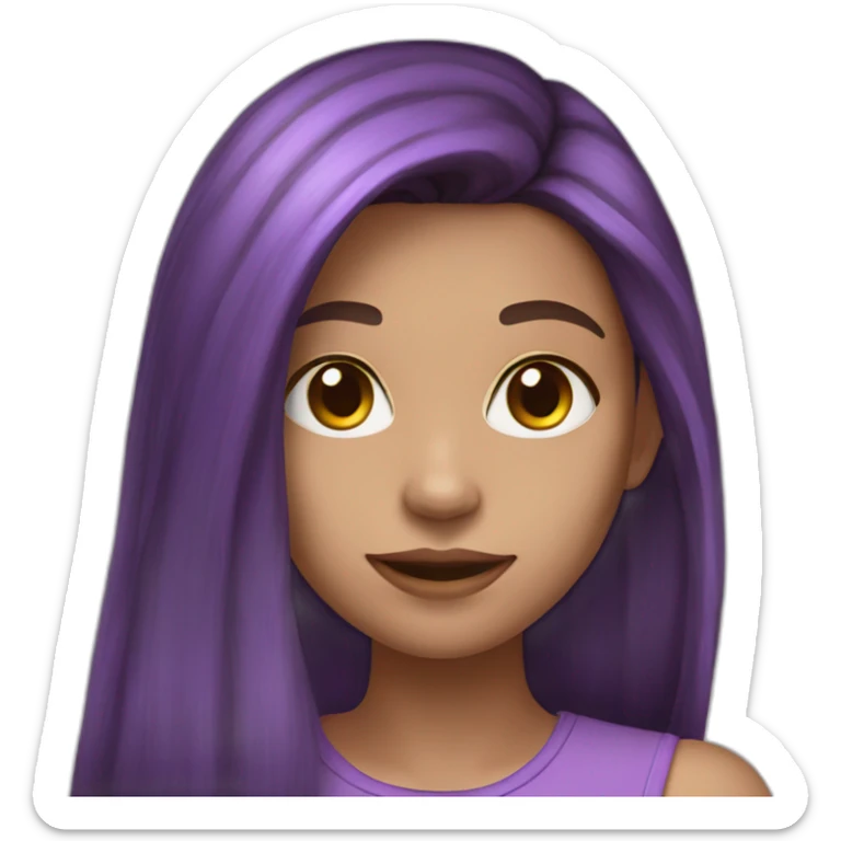  girl with long Brown hair with purple highlights and Light skin sticker