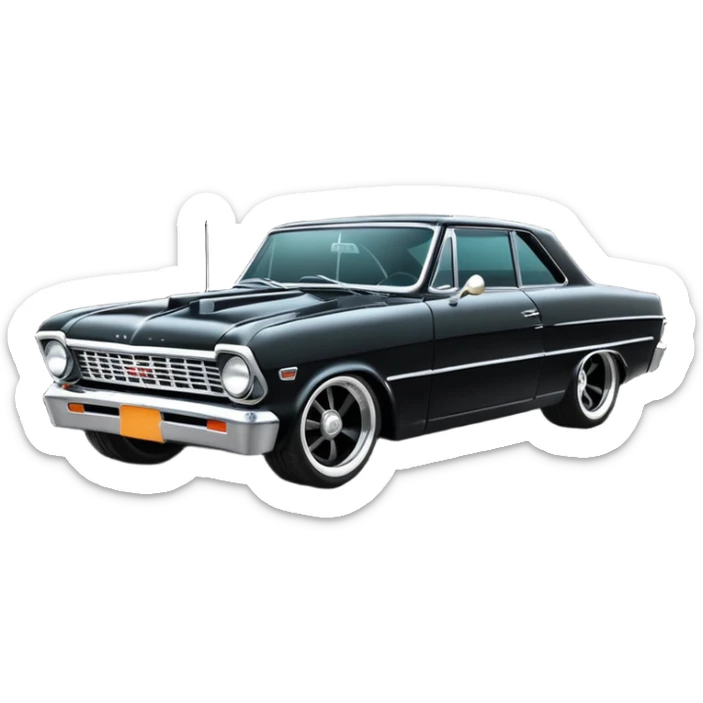 Catwoman’s  futuristic black metallic 1965 Chevy Nova SS street rat rod retro modded sticker