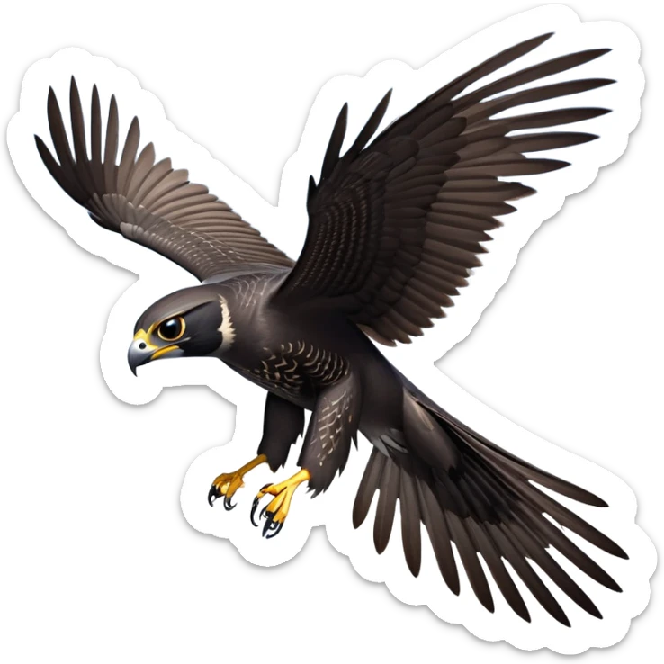 cinematic-peragrin falcon-realistic-full-body-diving-emoji,-sleek-aerodynamic-frame-plummeting-through-the-air-with-lightning-speed,-razor-sharp-talons-poised-for-the-strike,-feathered-wings-angled-for-maximum-precision,-keen-dark-eyes-locked-onto-its prey, white underside with black dotted feathers sticker
