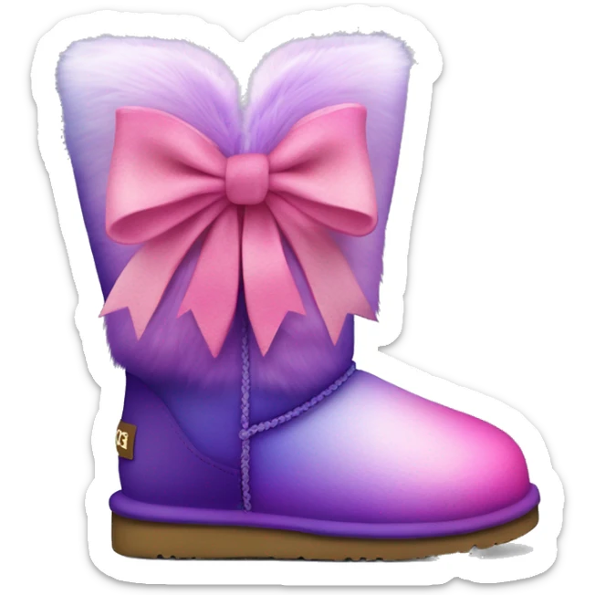 Realistic pair of pink to purple ombre fur Ugg boots with silk ribbon bows. sticker