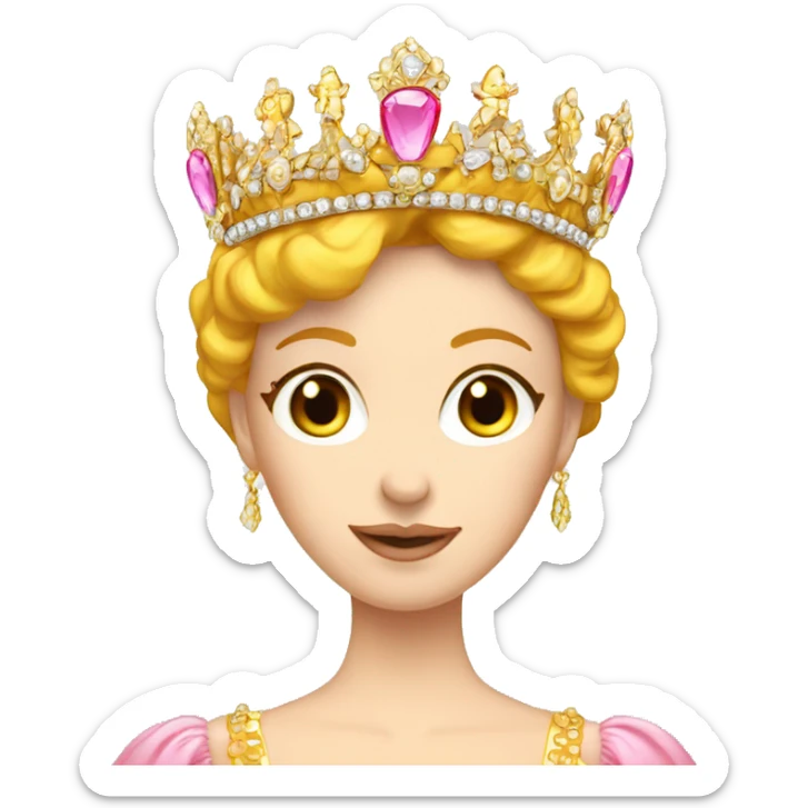 Russian empress in russian tiara, yellow and pink gown and ginger hair sticker