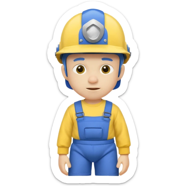 a character with a blue helmet,a pencil up his nose,a yellow shirt what says jeffy,and a nappy/diaper on the outside of hiv navy pants and black shoes sticker