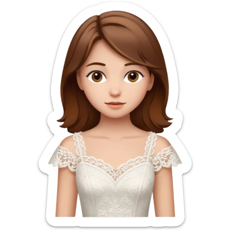 a middle brown hair girl with elegant white dress sticker