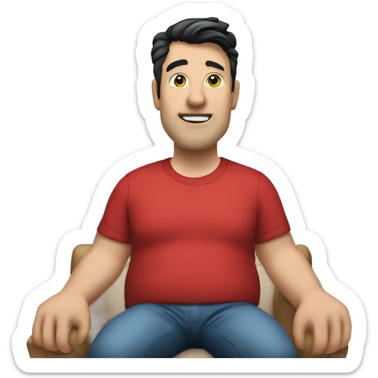 create a emoji of a fat white man in a red shirt with black hair pointed straight up sticker