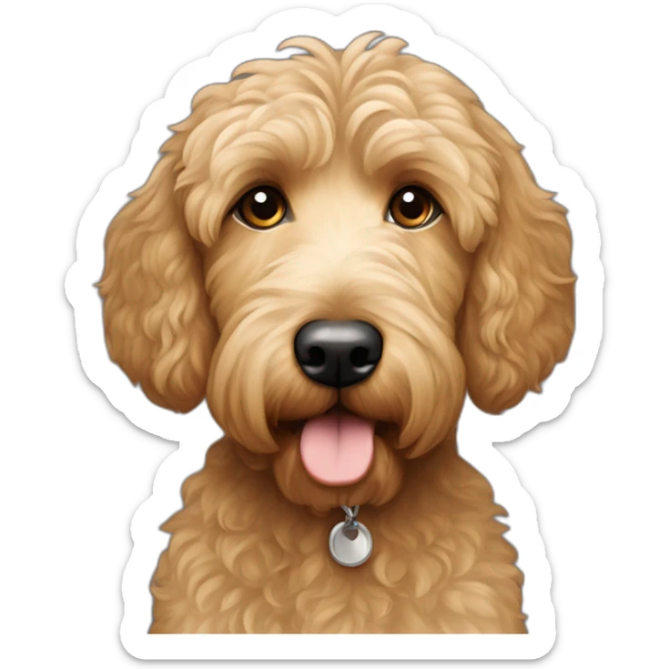 goldendoodle con mujer 30 años  castaña ojos claros, cabello melena al hombro, tez clara sticker