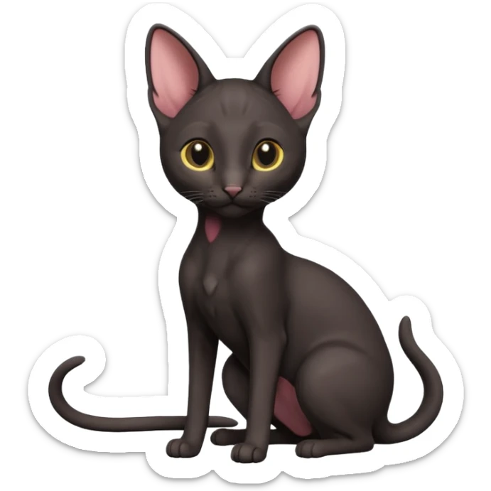 A 3D cartoon black Oriental Shorthair cat with bulky body, tall ears, Nice fur, dark cinematic background, Memoji-style. full body or half body. sticker