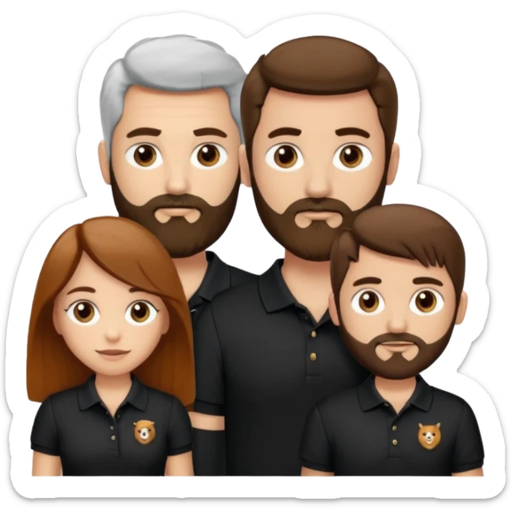 Criar Casal - Homem branco de cabelo liso e olhos marrom, com barba, camiseta polo preta e mulher de pele branca cabelo cacheado marrom longo e olhos mel sticker