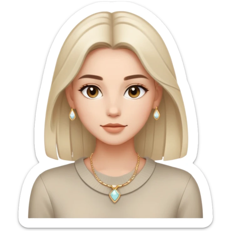 A girl with sleek hair (like a neat bun or naturally loose, shiny hair), glowing skin with minimal or natural makeup, wearing neutral-toned outfits (white, beige, grey), minimalist jewelry, and an overall fresh, calm, and polished vibe. sticker