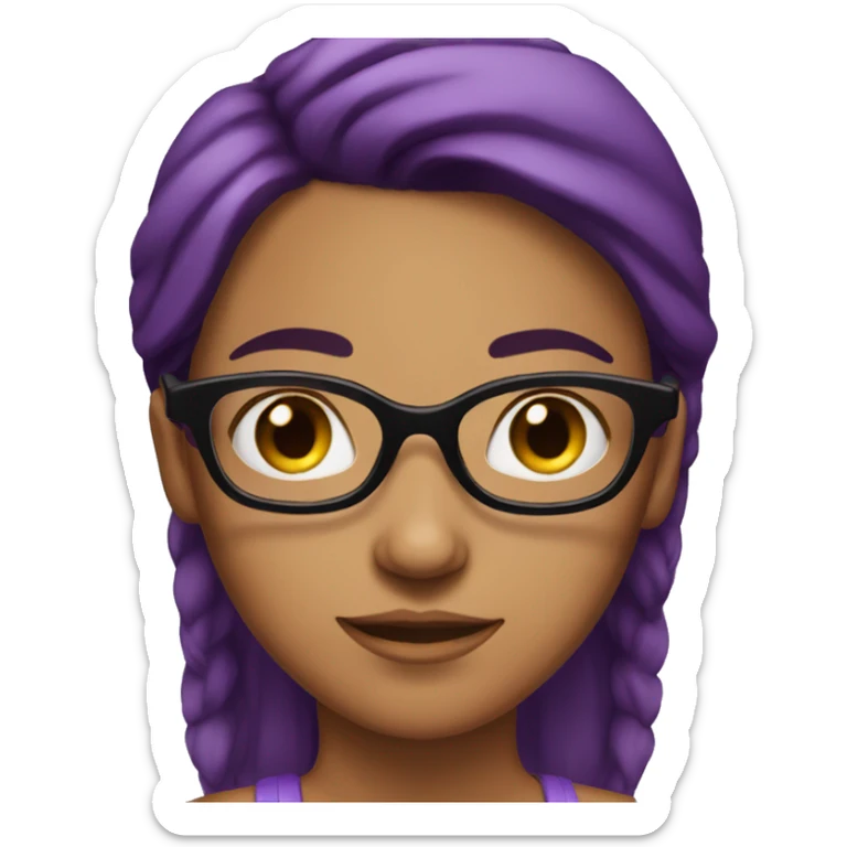 Tanned girl with purple hair , brown eyebrows and black glasses  sticker