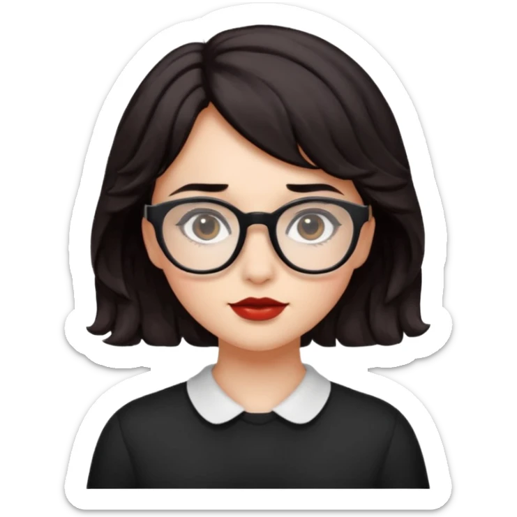 niña con pelo corto ondulado color negro rojiso con lentes negros  sticker