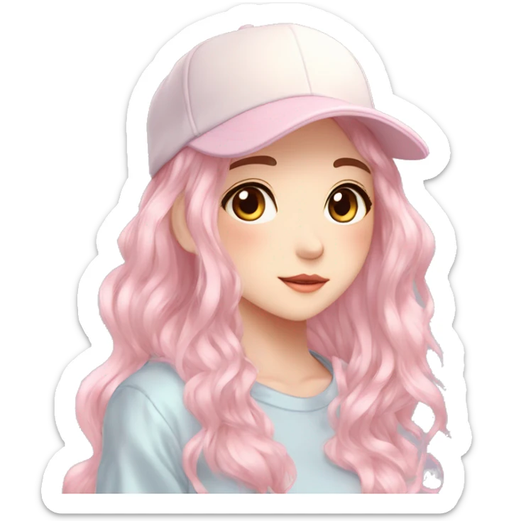 Gorgeous pastel anime girl with blushing face and hair garnitures and pretty hair and a cap aesthetic trending style sticker