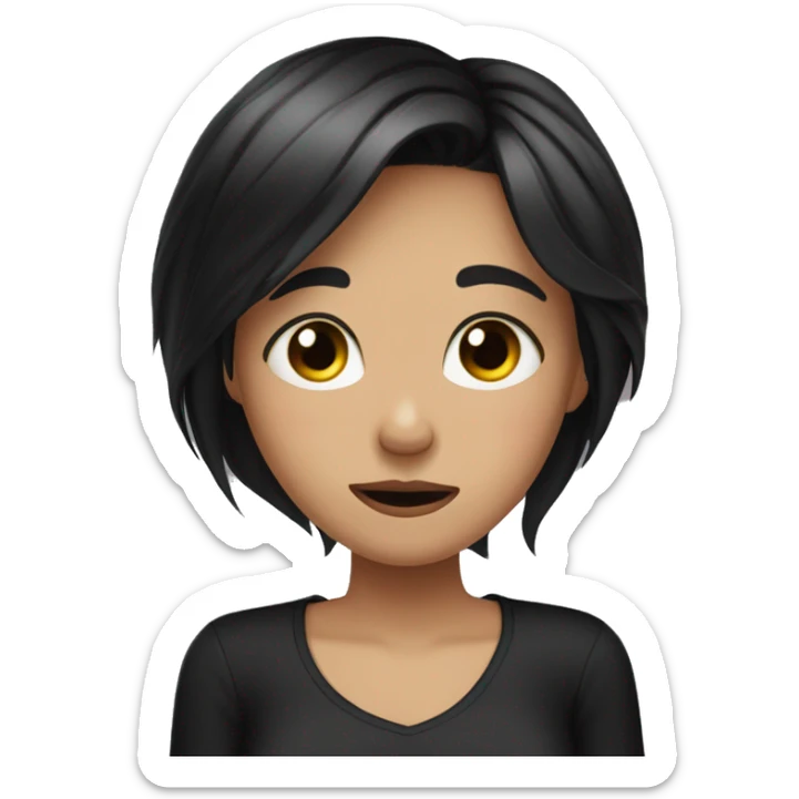 Girl with black hair with a black shirt, crying on her pillow bed ￼ sticker