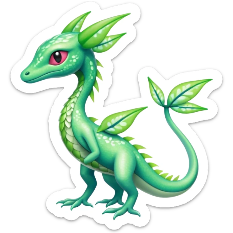 Sparkly White And Green Natural Flowery Colorful Grovyle-Salandit-Celebi-Fakémon-hybrid-creature (full body)  sticker