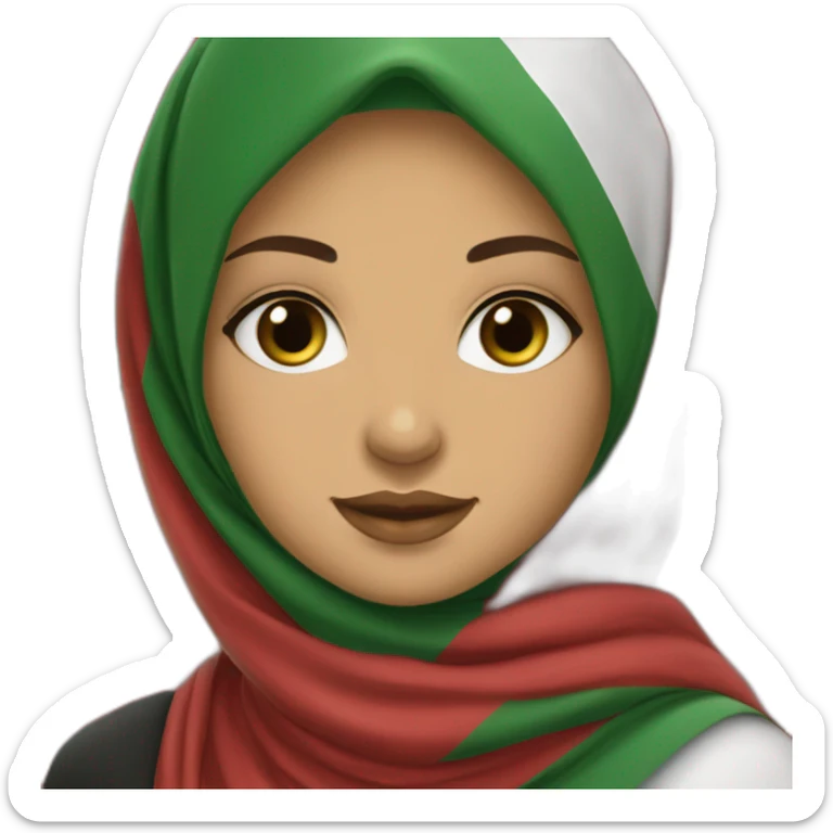 A hijabi teenager moroccan girl wearing oversized things and raising moroccan and Palestinian flag sticker