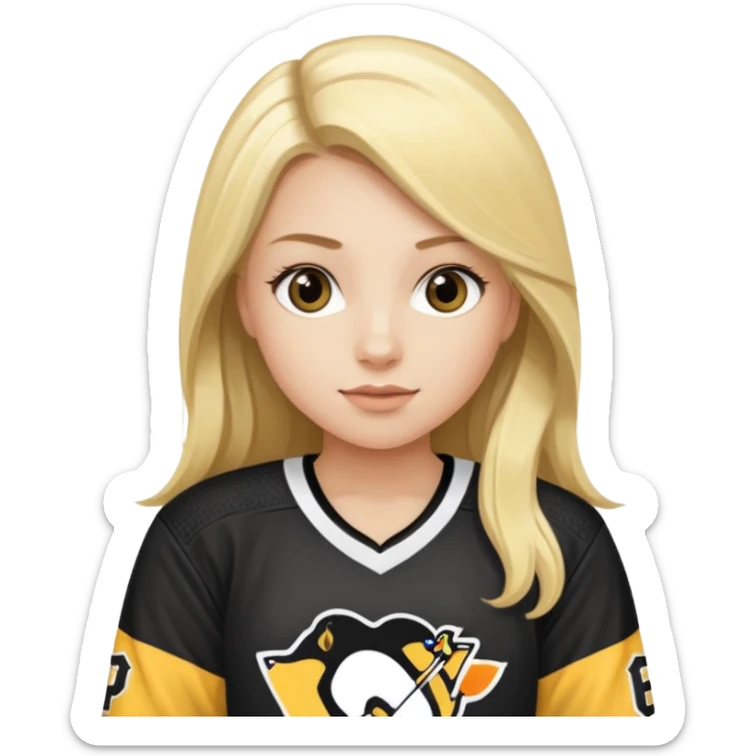 Girl long hair blonde with hockey jersey pittburgh penguins sticker